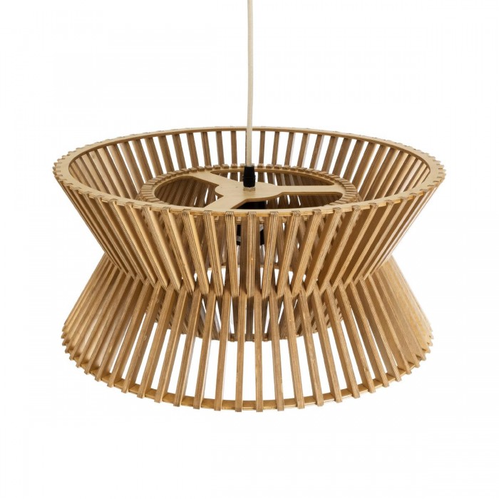 GloboStar® BIMINI 02287 Boho Κρεμαστό Φωτιστικό Οροφής Μονόφωτο 1 x E27 AC220-240V IP20 - Φ45 x Υ20cm - Καφέ Ξύλινο Πλέγμα Καμπάνα