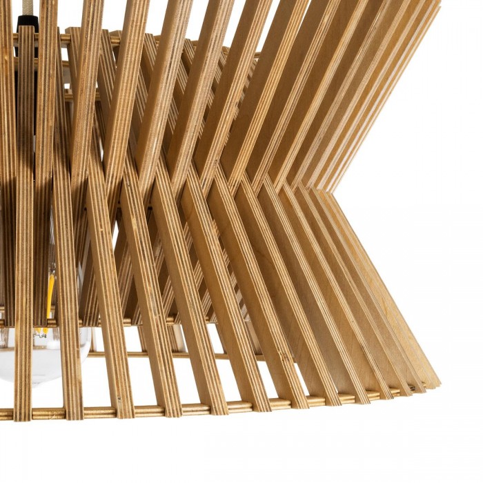 GloboStar® BIMINI 02287 Boho Κρεμαστό Φωτιστικό Οροφής Μονόφωτο 1 x E27 AC220-240V IP20 - Φ45 x Υ20cm - Καφέ Ξύλινο Πλέγμα Καμπάνα