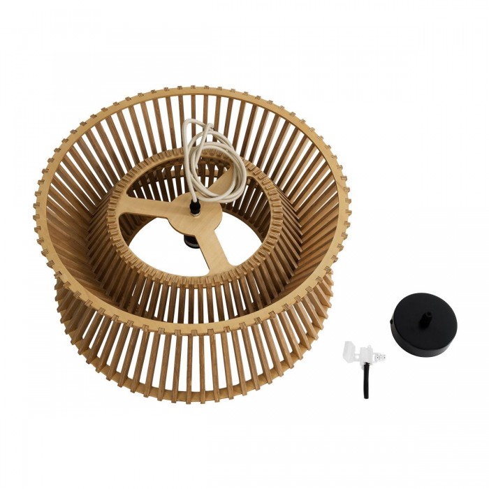 GloboStar® BIMINI 02287 Boho Κρεμαστό Φωτιστικό Οροφής Μονόφωτο 1 x E27 AC220-240V IP20 - Φ45 x Υ20cm - Καφέ Ξύλινο Πλέγμα Καμπάνα