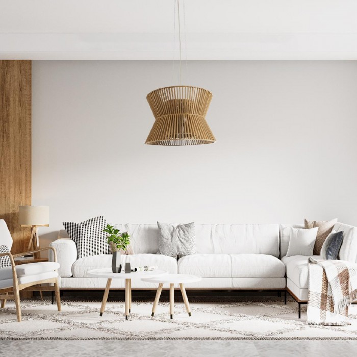 GloboStar® BIMINI 02288 Boho Κρεμαστό Φωτιστικό Οροφής Μονόφωτο 1 x E27 AC220-240V IP20 - Φ60 x Υ40cm - Καφέ Ξύλινο Πλέγμα Καμπάνα GloboStar® BIMINI 02288 Boho Κρεμαστό Φωτιστικό Οροφής Μονόφωτο 1 x E27 AC220-240V IP20 - Φ60 x Υ40cm - Καφέ Ξύλινο Πλέγμα Καμπάνα