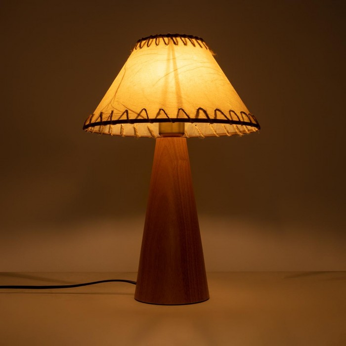 GloboStar® MASPALOMAS 02291 Boho Επιτραπέζιο Φωτιστικό Μονόφωτο 1 x E27 AC220-240V IP20 - Φ30 x Υ45cm - Μπεζ Ξύλινο Καμπάνα