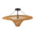 GloboStar® PALERMO 02308 Boho Φωτιστικό Οροφής Μονόφωτο 1 x E27 AC220-240V IP20 - Φ60 x Υ36cm - Μπεζ Καφέ Ξύλινο Μπαμπού Πλέγμα