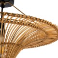 GloboStar® PALERMO 02308 Boho Φωτιστικό Οροφής Μονόφωτο 1 x E27 AC220-240V IP20 - Φ60 x Υ36cm - Μπεζ Καφέ Ξύλινο Μπαμπού Πλέγμα