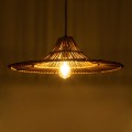 GloboStar® PALERMO 02310 Boho Κρεμαστό Φωτιστικό Οροφής Μονόφωτο 1 x E27 AC220-240V IP20 - Φ60 x Υ18cm - Μπεζ Καφέ Ξύλινο Μπαμπού Πλέγμα