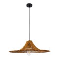 GloboStar® PALERMO 02310 Boho Κρεμαστό Φωτιστικό Οροφής Μονόφωτο 1 x E27 AC220-240V IP20 - Φ60 x Υ18cm - Μπεζ Καφέ Ξύλινο Μπαμπού Πλέγμα