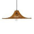 GloboStar® PALERMO 02310 Boho Κρεμαστό Φωτιστικό Οροφής Μονόφωτο 1 x E27 AC220-240V IP20 - Φ60 x Υ18cm - Μπεζ Καφέ Ξύλινο Μπαμπού Πλέγμα