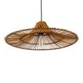 GloboStar® PALERMO 02310 Boho Κρεμαστό Φωτιστικό Οροφής Μονόφωτο 1 x E27 AC220-240V IP20 - Φ60 x Υ18cm - Μπεζ Καφέ Ξύλινο Μπαμπού Πλέγμα