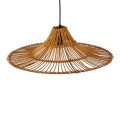 GloboStar® PALERMO 02310 Boho Κρεμαστό Φωτιστικό Οροφής Μονόφωτο 1 x E27 AC220-240V IP20 - Φ60 x Υ18cm - Μπεζ Καφέ Ξύλινο Μπαμπού Πλέγμα