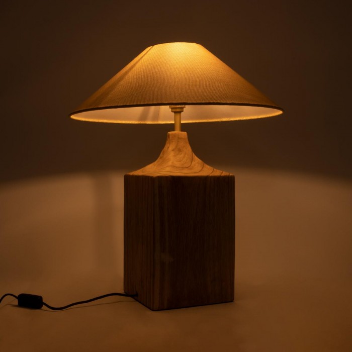 GloboStar® LAFRONTERA 02313 Boho Επιτραπέζιο Φωτιστικό Μονόφωτο 1 x E27 AC220-240V IP20 - Φ50 x Υ60cm - Μπεζ Ξύλινο Καμπάνα