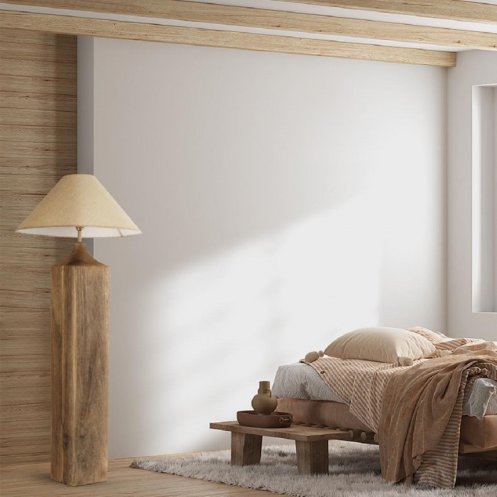 GloboStar® LAFRONTERA 02314 Μοντέρνο Επιδαπέδιο Φωτιστικό Μονόφωτο 1 x E27 AC220-240V IP20 - Φ55 x Υ140cm - Μπεζ Ξύλινο Καμπάνα