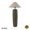 GloboStar® OLIANA 02315 Boho Επιδαπέδιο Φωτιστικό Μονόφωτο 1 x E27 IP20 Γκρι Κεραμικό με Μπεζ Ύφασμα - Μ55 x Π55 x Υ110cm