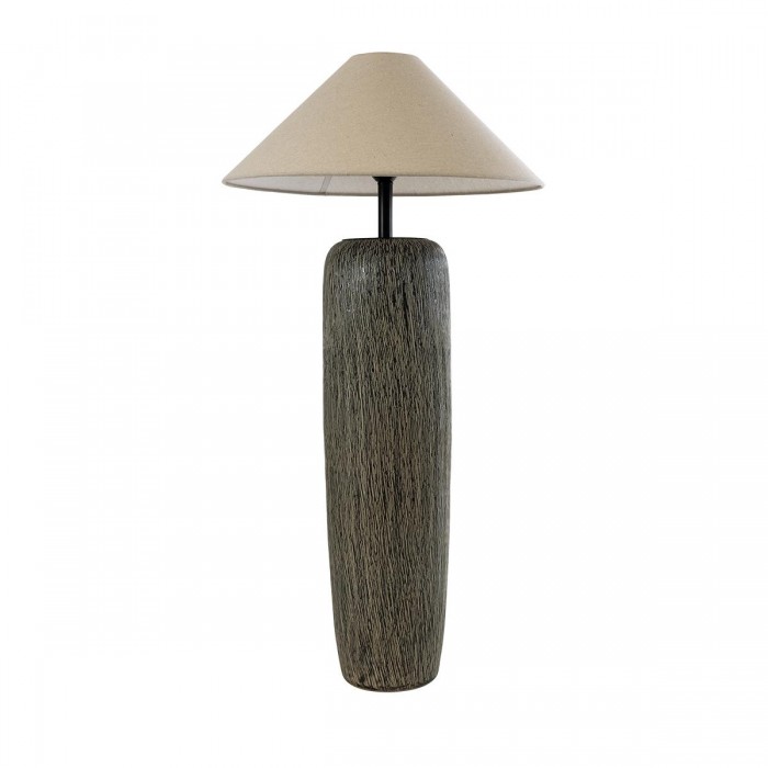 GloboStar® OLIANA 02315 Boho Επιδαπέδιο Φωτιστικό Μονόφωτο 1 x E27 IP20 Γκρι Κεραμικό με Μπεζ Ύφασμα - Μ55 x Π55 x Υ110cm