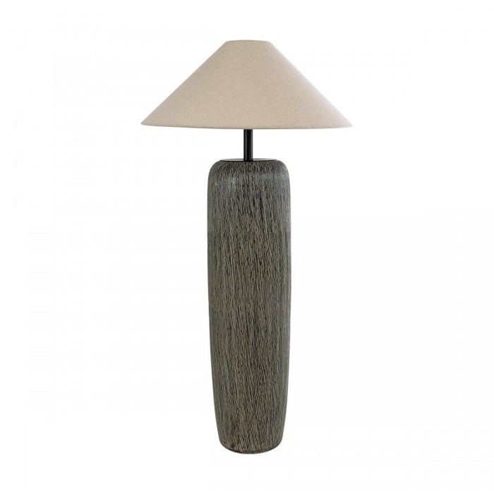 GloboStar® OLIANA 02315 Boho Επιδαπέδιο Φωτιστικό Μονόφωτο 1 x E27 IP20 Γκρι Κεραμικό με Μπεζ Ύφασμα - Μ55 x Π55 x Υ110cm