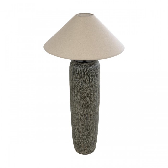 GloboStar® OLIANA 02315 Boho Επιδαπέδιο Φωτιστικό Μονόφωτο 1 x E27 IP20 Γκρι Κεραμικό με Μπεζ Ύφασμα - Μ55 x Π55 x Υ110cm