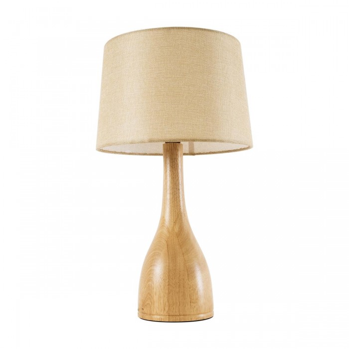 GloboStar® BERKBAY 02319 Boho Επιτραπέζιο Φωτιστικό Πορτατίφ Μονόφωτο 1 x E27 IP20 Μπεζ Ξύλο με Μπεζ Ύφασμα - Μ32 x Π32 x Υ55cm
