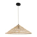 GloboStar® KAIA 02346 Boho Κρεμαστό Φωτιστικό Καμπάνα Μονόφωτο 1 x E27 IP20 Μπεζ Ξύλο - Μ60 x Π60 x Υ20cm