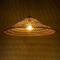 GloboStar® KAIA 02347 Boho Κρεμαστό Φωτιστικό Καμπάνα Μονόφωτο 1 x E27 IP20 Μπεζ Ξύλο - Μ80 x Π80 x Υ26cm
