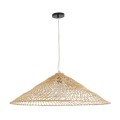 GloboStar® KAIA 02347 Boho Κρεμαστό Φωτιστικό Καμπάνα Μονόφωτο 1 x E27 IP20 Μπεζ Ξύλο - Μ80 x Π80 x Υ26cm