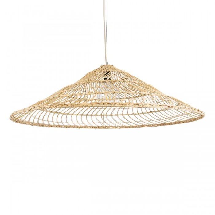 GloboStar® KAIA 02348 Boho Κρεμαστό Φωτιστικό Καμπάνα Μονόφωτο 1 x E27 IP20 Μπεζ Ξύλο - Μ100 x Π100 x Υ30cm