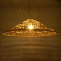 GloboStar® KAIA 02348 Boho Κρεμαστό Φωτιστικό Καμπάνα Μονόφωτο 1 x E27 IP20 Μπεζ Ξύλο - Μ100 x Π100 x Υ30cm
