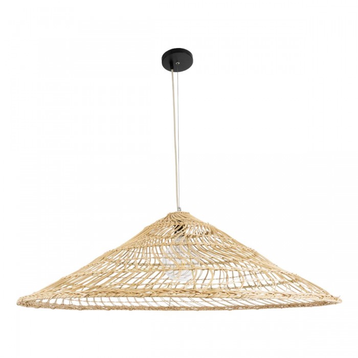 GloboStar® KAIA 02348 Boho Κρεμαστό Φωτιστικό Καμπάνα Μονόφωτο 1 x E27 IP20 Μπεζ Ξύλο - Μ100 x Π100 x Υ30cm