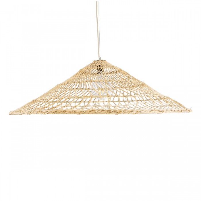 GloboStar® KAIA 02348 Boho Κρεμαστό Φωτιστικό Καμπάνα Μονόφωτο 1 x E27 IP20 Μπεζ Ξύλο - Μ100 x Π100 x Υ30cm