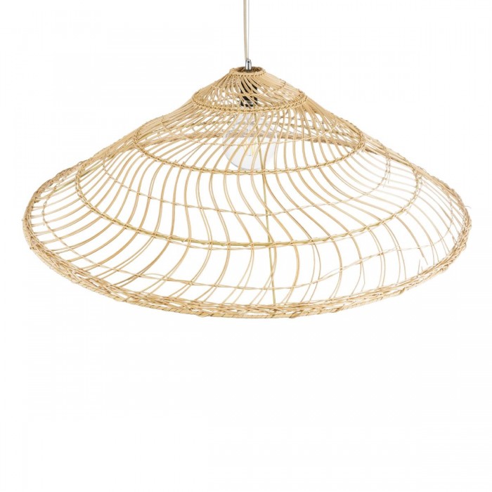 GloboStar® KAIA 02348 Boho Κρεμαστό Φωτιστικό Καμπάνα Μονόφωτο 1 x E27 IP20 Μπεζ Ξύλο - Μ100 x Π100 x Υ30cm