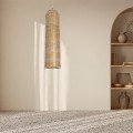 GloboStar® WAIKIKI 02349 Boho Κρεμαστό Φωτιστικό Οροφής Μονόφωτο 1 x E27 AC220-240V IP20 - Φ20 x Υ80cm - Μπεζ Ξύλινο Μπαμπού Καμπάνα