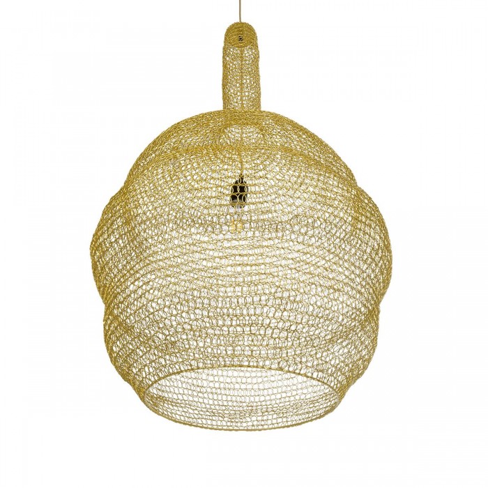 GloboStar® KENTUCKY 02357 Vintage Κρεμαστό Φωτιστικό Οροφής Μονόφωτο 1 x E27 AC220-240V IP20 - Φ60 x Υ90cm - Χρυσό Μεταλλικό Πλέγμα