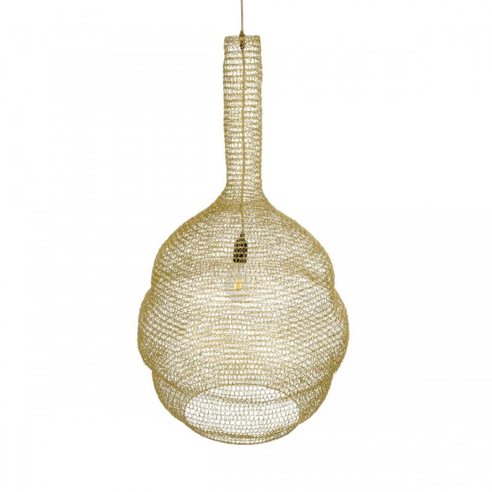 GloboStar® KENTUCKY 02357 Vintage Κρεμαστό Φωτιστικό Οροφής Μονόφωτο 1 x E27 AC220-240V IP20 - Φ60 x Υ90cm - Χρυσό Μεταλλικό Πλέγμα