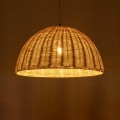 GloboStar® MONTANA 02378 Boho Κρεμαστό Φωτιστικό Οροφής Μονόφωτο 1 x E27 AC220-240V IP20 - Φ50 x Υ25cm - Μπεζ Μπαμπού Πλέγμα Καμπάνα