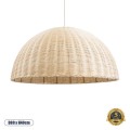 GloboStar® MONTANA 02379 Boho Κρεμαστό Φωτιστικό Οροφής Μονόφωτο 1 x E27 AC220-240V IP20 - Φ80 x Υ40cm - Μπεζ Μπαμπού Πλέγμα Καμπάνα