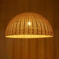 GloboStar® MONTANA 02379 Boho Κρεμαστό Φωτιστικό Οροφής Μονόφωτο 1 x E27 AC220-240V IP20 - Φ80 x Υ40cm - Μπεζ Μπαμπού Πλέγμα Καμπάνα