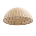 GloboStar® MONTANA 02379 Boho Κρεμαστό Φωτιστικό Οροφής Μονόφωτο 1 x E27 AC220-240V IP20 - Φ80 x Υ40cm - Μπεζ Μπαμπού Πλέγμα Καμπάνα