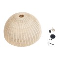 GloboStar® MONTANA 02379 Boho Κρεμαστό Φωτιστικό Οροφής Μονόφωτο 1 x E27 AC220-240V IP20 - Φ80 x Υ40cm - Μπεζ Μπαμπού Πλέγμα Καμπάνα