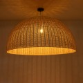 GloboStar® MONTANA 02380 Boho Κρεμαστό Φωτιστικό Οροφής Μονόφωτο 1 x E27 AC220-240V IP20 - Φ120 x Υ60cm - Μπεζ Μπαμπού Πλέγμα Καμπάνα