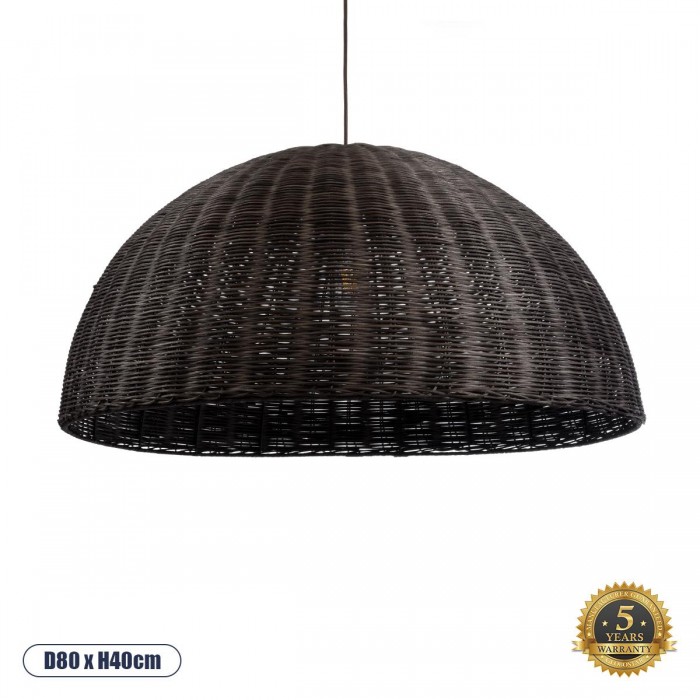GloboStar® MONTANA 02382 Boho Κρεμαστό Φωτιστικό Καμπάνα Μονόφωτο 1 x E27 IP20 Καφέ Ξύλο - Μ80 x Π80 x Υ40cm