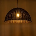 GloboStar® MONTANA 02383 Boho Κρεμαστό Φωτιστικό Οροφής Μονόφωτο 1 x E27 AC220-240V IP20 - Φ50 x Υ25cm - Μαύρο Μπαμπού Πλέγμα Καμπάνα