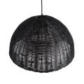 GloboStar® MONTANA 02383 Boho Κρεμαστό Φωτιστικό Οροφής Μονόφωτο 1 x E27 AC220-240V IP20 - Φ50 x Υ25cm - Μαύρο Μπαμπού Πλέγμα Καμπάνα