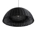 GloboStar® MONTANA 02384 Boho Κρεμαστό Φωτιστικό Οροφής Μονόφωτο 1 x E27 AC220-240V IP20 - Φ80 x Υ40cm - Μαύρο Μπαμπού Πλέγμα Καμπάνα