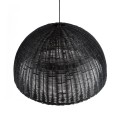 GloboStar® MONTANA 02384 Boho Κρεμαστό Φωτιστικό Οροφής Μονόφωτο 1 x E27 AC220-240V IP20 - Φ80 x Υ40cm - Μαύρο Μπαμπού Πλέγμα Καμπάνα