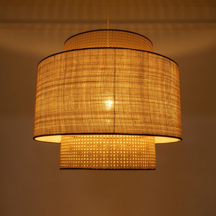 GloboStar® BRAVADO 02387 Boho Κρεμαστό Φωτιστικό Οροφής Μονόφωτο 1 x E27 AC220-240V IP20 - Φ70 x Υ58cm - Καφέ με Μπεζ Μπαμπού Πλέγμα