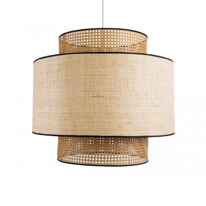 GloboStar® BRAVADO 02387 Boho Κρεμαστό Φωτιστικό Οροφής Μονόφωτο 1 x E27 AC220-240V IP20 - Φ70 x Υ58cm - Καφέ με Μπεζ Μπαμπού Πλέγμα