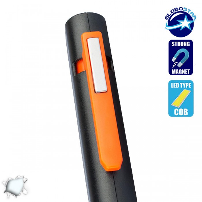Mini Φορητός Φακός PEN COB LED Πορτοκαλί Χρώμα GloboStar 07011 Mini Φορητός Φακός PEN COB LED Πορτοκαλί Χρώμα GloboStar 07011