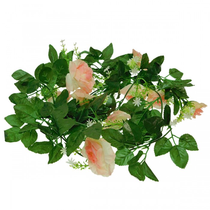 GloboStar® 09003 Τεχνητό Κρεμαστό Φυτό Διακοσμητική Γιρλάντα Μήκους 2.2 μέτρων με 10 X Μεγάλα Τριαντάφυλλα Ροζ