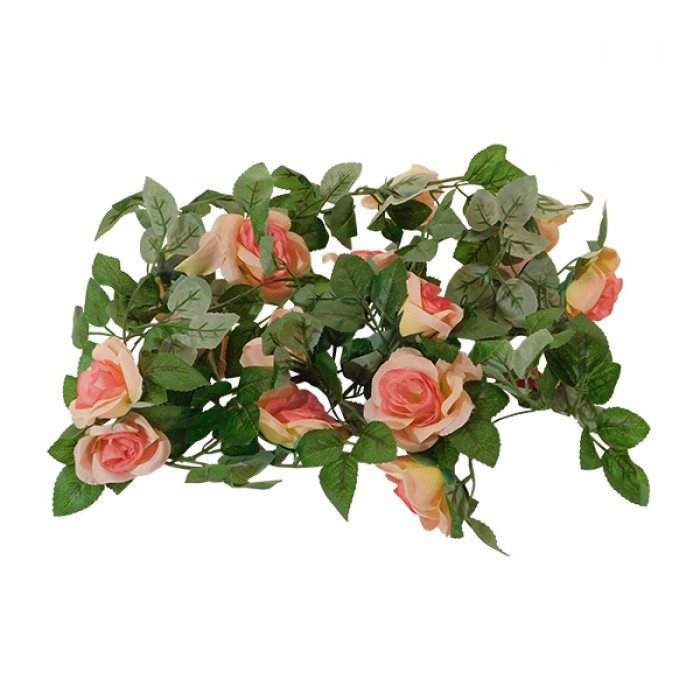 GloboStar® 09006 Τεχνητό Κρεμαστό Φυτό Διακοσμητική Γιρλάντα Μήκους 2 μέτρων με 16 X Μεγάλα Τριαντάφυλλα Ροζ Σομόν