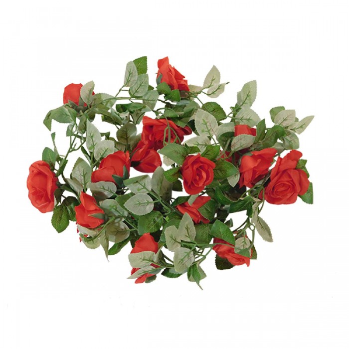 GloboStar® 09007 Τεχνητό Κρεμαστό Φυτό Διακοσμητική Γιρλάντα Μήκους 2 μέτρων με 16 X Μεγάλα Τριαντάφυλλα Κόκκινα