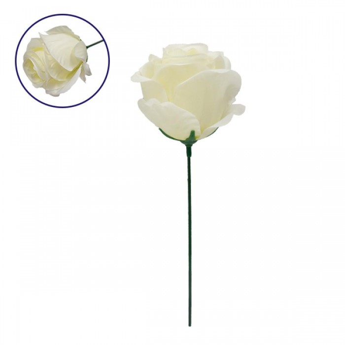GloboStar® 09077 Τεχνητό Φυτό Διακοσμητικό Τριαντάφυλλο Λευκό M8cm x Υ20cm Π8cm