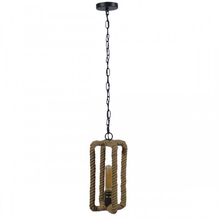GloboStar® ELDORA 10001014 Vintage Industrial Κρεμαστό Φωτιστικό Οροφής Μονόφωτο 1 x E27 Μαύρο Μεταλλικό με Μπεζ Σχοινί Φ13 x Y30cm GloboStar® ELDORA 10001014 Vintage Industrial Κρεμαστό Φωτιστικό Οροφής Μονόφωτο 1 x E27 Μαύρο Μεταλλικό με Μπεζ Σχοινί Φ13 x Y30cm