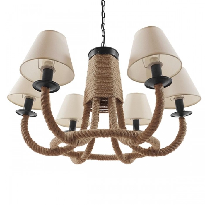 GloboStar® VERONE 10001020 Vintage Industrial Κρεμαστό Φωτιστικό Οροφής Πολύφωτο 6 x E14 Μαύρο Μεταλλικό Πολυέλαιος με Μπεζ Σχοινί Φ65 x Y45cm GloboStar® VERONE 10001020 Vintage Industrial Κρεμαστό Φωτιστικό Οροφής Πολύφωτο 6 x E14 Μαύρο Μεταλλικό Πολυέλαιος με Μπεζ Σχοινί Φ65 x Y45cm